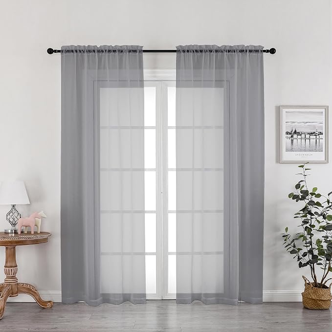 OWENIE Grey Sheer Curtains 72 Inches Long 2 Panels, Transparent Voile Sheer by OWENIE