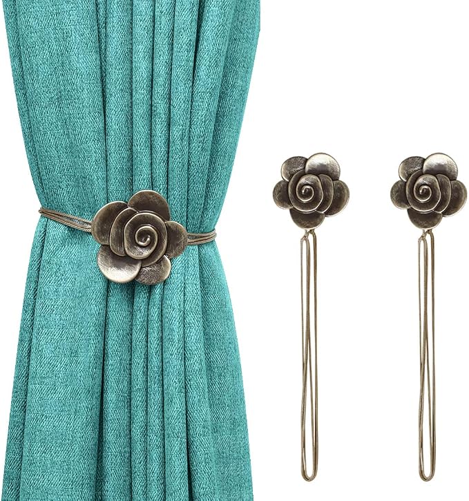 Lewondr Magnetic Curtain Tiebacks, Vintage Curtain Holdbacks, Resin Flower - Image 8