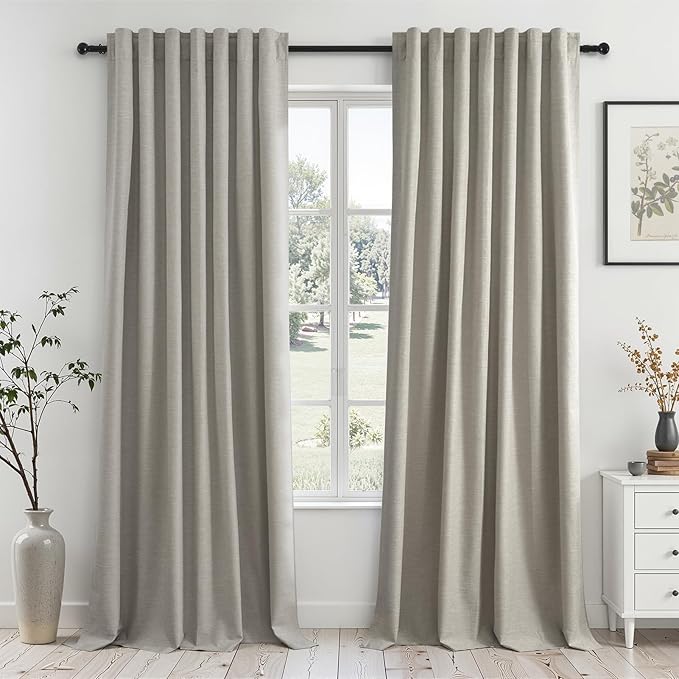102 inch blackout curtains for Sliding door 2 Panels 100% Blackout Linen by Topfinel