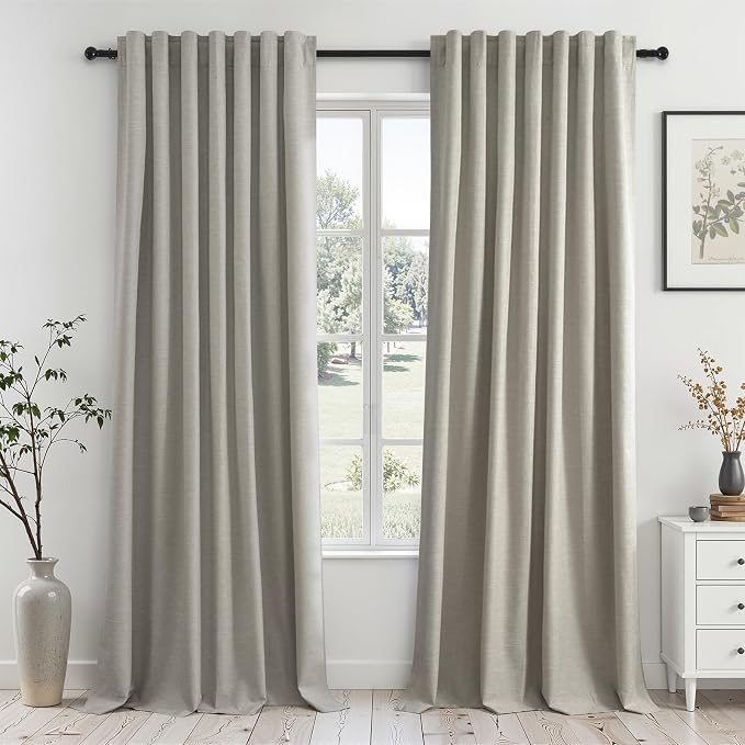 Topfinel 100% Blackout Grey Linen 96 Inch Length Curtains by Topfinel