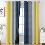 Estelar Textiler Navy Blue and Yellow Ombre Blackout Curtains 90 Inches Long 2 - Image 2
