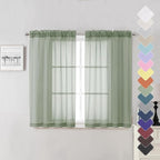 Lecloud Sage Green Sheer Curtains 45 Inch Long 2 Panels, Short Voile Drapes by Lecloud