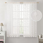 MIULEE White Sheer Curtains 2 Panels Embroidered Leaf Patterned Rod Pocket - Image 2