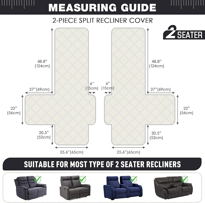 TAOCOCO 100% Waterproof Loveseat Recliner Cover, Non Slip Split Recliner Couch - Image 5