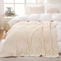 Puncuntex Cream White Throw Blanket 108"×90" inches Fuzzy 3D Jacquard by Puncuntex
