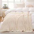 Puncuntex Cream White Throw Blanket 108"×90" inches Fuzzy 3D Jacquard by Puncuntex