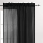 DWCN Black Sheer Curtains Semi Transparent Voile Rod Pocket Curtains - Image 2