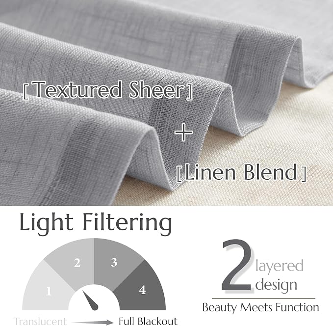 jinchan Linen Valance for Farmhouse Living Room Windows 16 Inch Gray Slubbed - Image 3