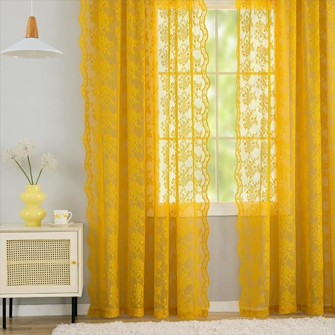 YJ YANJUN Vintage Lace Curtains 84 Inches Long-Victorian Floral Pattern Boho - Image 5
