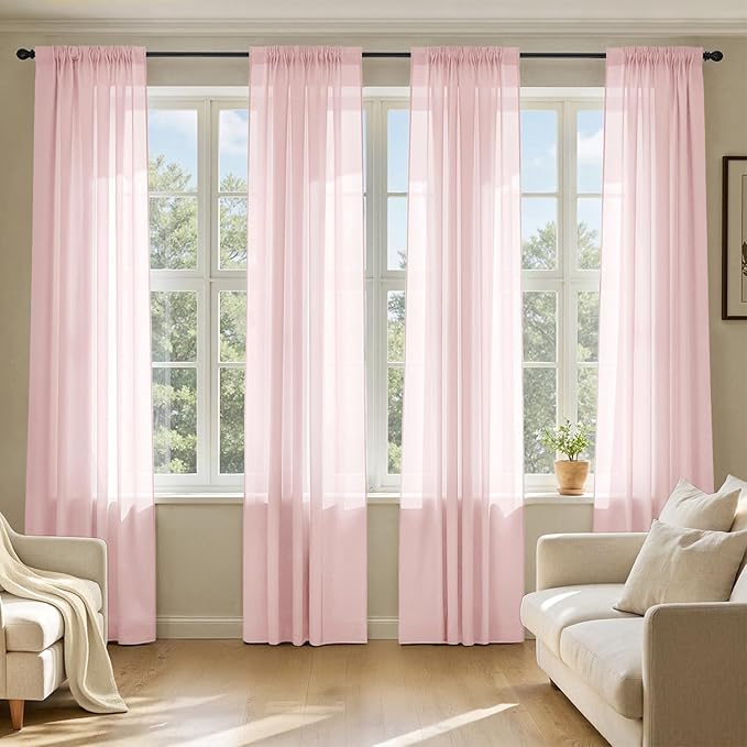 MIULEE Blush Pink Sheer Curtains 90 Inches Long, 4 Panels Set, Light Filtering by MIULEE