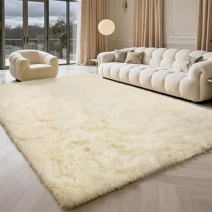 6x9 Fluffy Area Rug for Living Room, Shag Area Rugs for Bedroom, Ivory Soft - Image 2