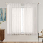 OVZME Ivory Sheer Curtains 63 Inches Long 2 Panels Set, Light Filtering Sheer by OVZME