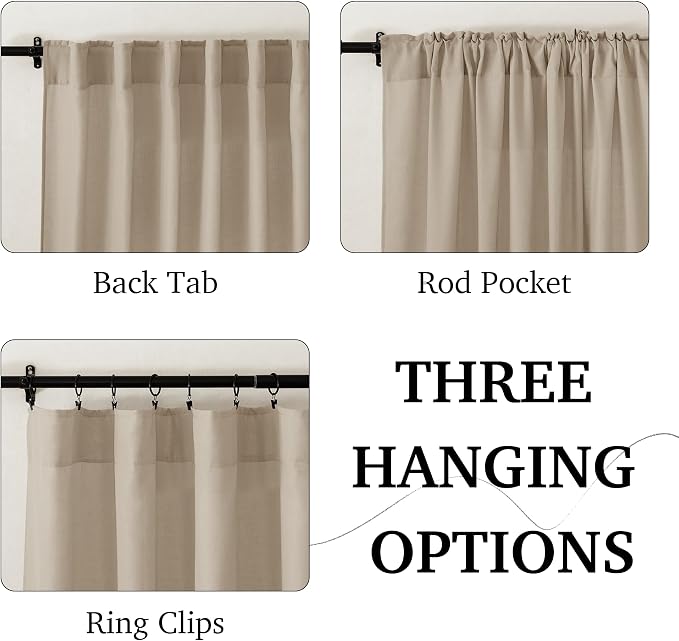 RYB HOME Linen Sheer Curtains 90 inches Long 2 Panels Set, Natural Lightweight - Image 2