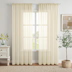 MIULEE 2 Panels Solid Color Light Cream Sheer Window Curtains Elegant Window by MIULEE