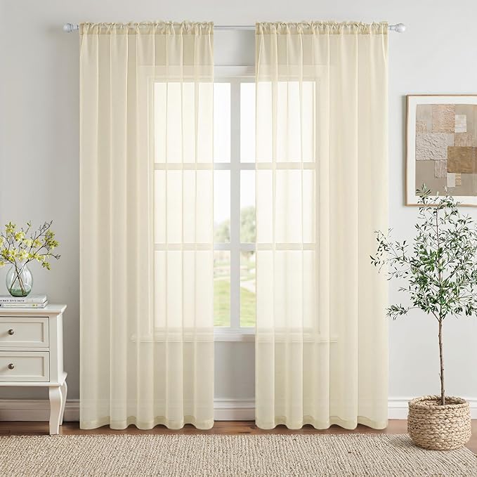MIULEE Light Cream Sheer Curtains 90 inches Long Window Curtains 2 Panels Solid by MIULEE