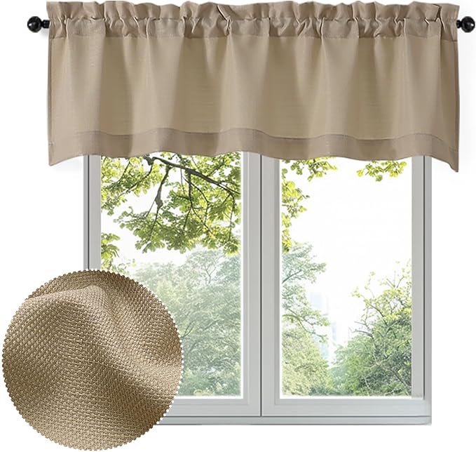 OWENIE Bob Valance Curtains 18 Inch Length 1 Piece, Faux Linen Slub Solid Camel by OWENIE