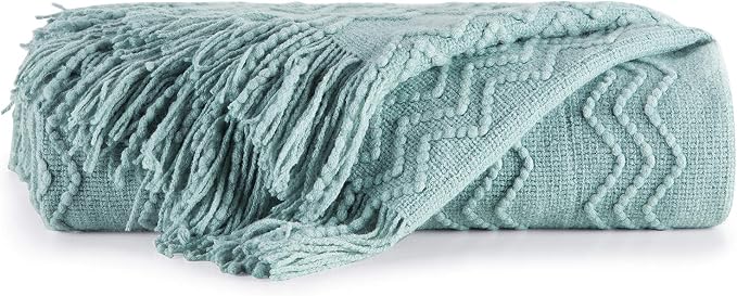 BOURINA Aqua Throw Blanket 50x60 Inches Throw Textured Solid Soft Sofa Couch - Image 6