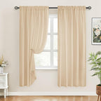 HOMEIDEAS Non-See-Through Beige Privacy Sheer Curtains, 52 X 63 Inches Long 2 - Image 2