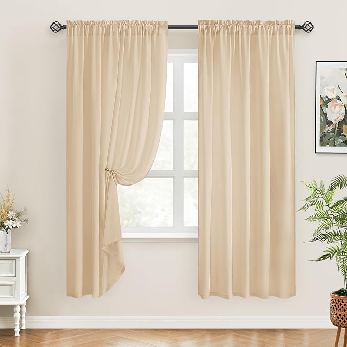 HOMEIDEAS Non-See-Through Beige Privacy Sheer Curtains, 52 X 72 Inches Long 2 - Image 2