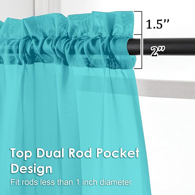OVZME Turquoise Sheer Curtains 78 Inches Long 2 Panels - Image 3