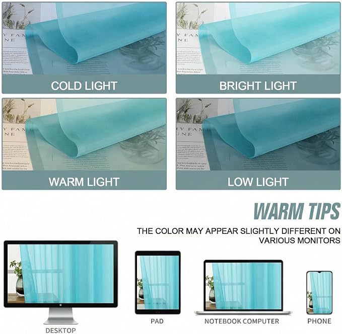 Sheer Curtains 63 Inch Length 2 Panels, Voile Sheer Curtain - Image 6