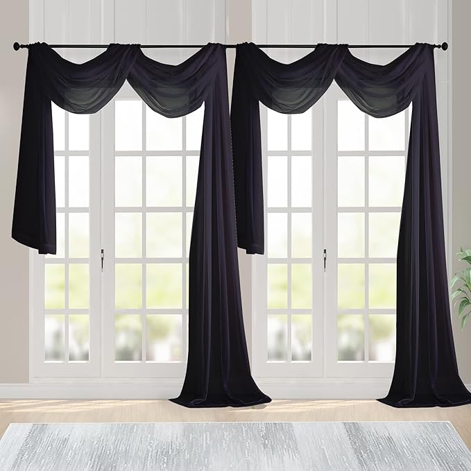 Chyhomenyc Black Sheer Scarf Valances by Chyhomenyc