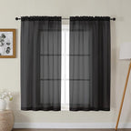 Gwine Black Sheer Curtains for Bedroom 54 inches Long 2 Panels, Light Filtering by Gwine