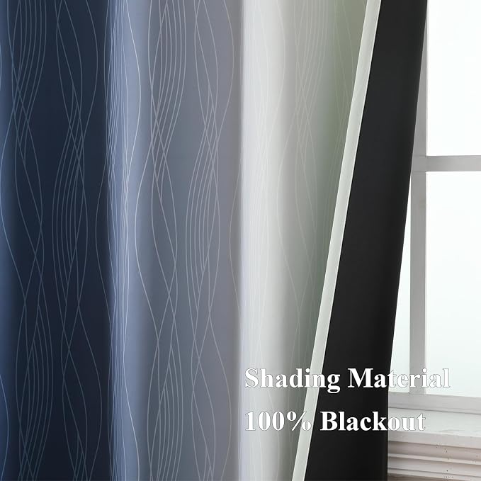 Estelar Textiler Navy Blue and Sage Green Ombre Blackout Curtains 63 Inches - Image 5
