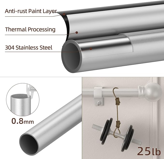 SMODBRODRE 32-48 Inch Silver Curtain Rod Set - Image 2