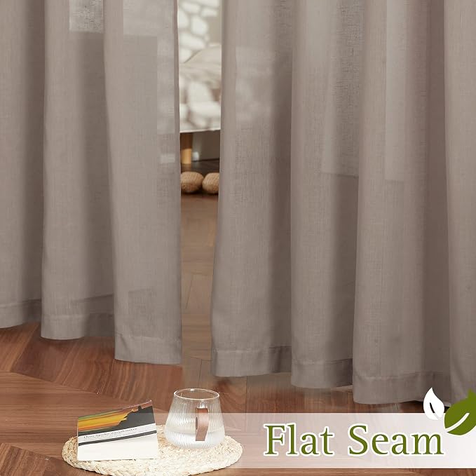 NICETOWN Linen Sheer Curtains 96 inches Long, Grommet Semi Sheer Flax Textued - Image 7