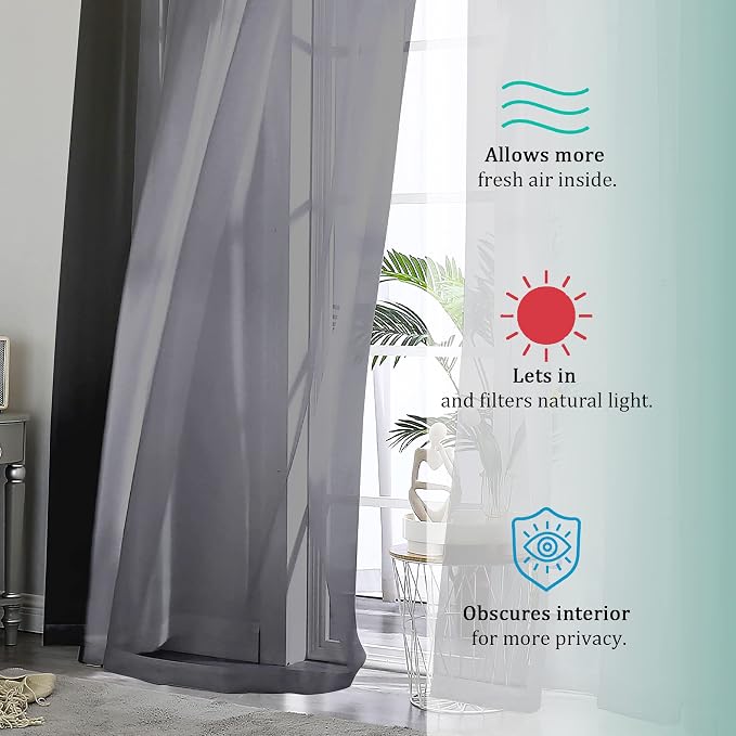 OWENIE Black Sheer Curtains 72 Inches Long 2 Panels, Transparent Voile Sheer - Image 4