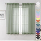 Lecloud Sage Green Sheer Curtains 63 Inch Long 2 Panels, Elegant Voile Drapes by Lecloud