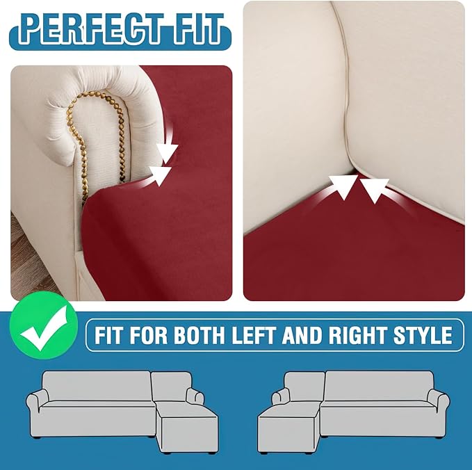 Couch Cover 3-Piece Elastic Velvet Couch Cushion Covers & Chaise Slipcovers - Image 7