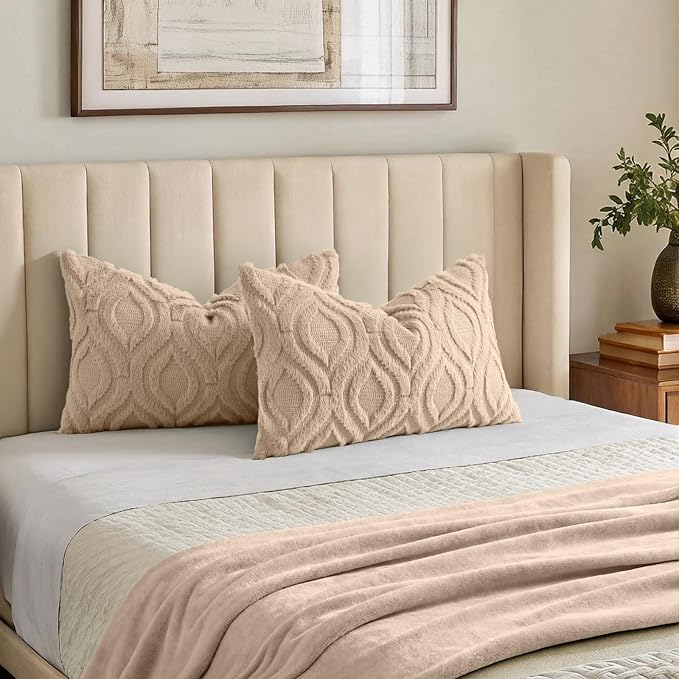 decorUhome Throw Pillow Covers 12x20 Inch Set of 2, Soft Plush Faux Wool Light - Image 7