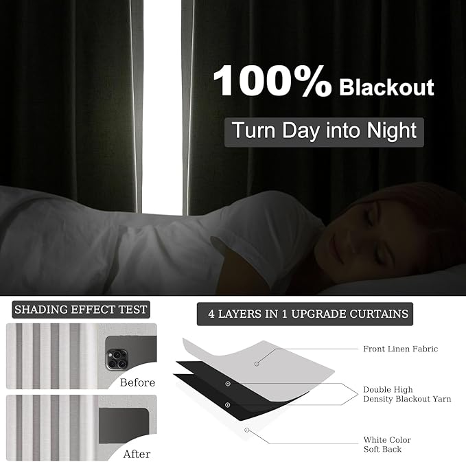 Topfinel Grey Beige Linen Blackout Curtains 84 Inch Long - Image 6