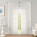 OWENIE Ivory Sheer Curtain 90 Inches Long 2 Panels Set, Solid Filmy Drapes by OWENIE