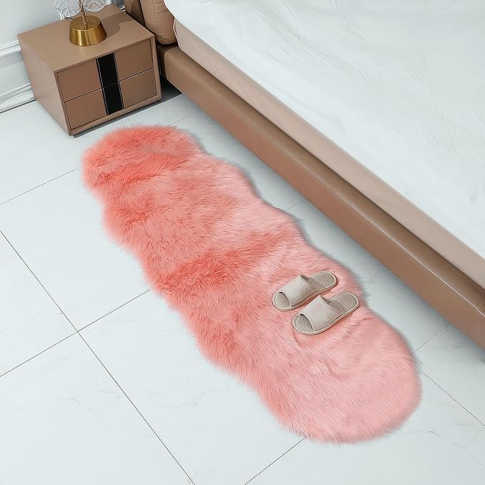 linmopm Faux Fur Rug Sheepskin Shag Fluffy Fuzzy Pink 2x6 ft Runner Rugs - Image 4