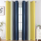 Estelar Textiler Yellow and Navy Blue Ombre Blackout Curtains - Image 2