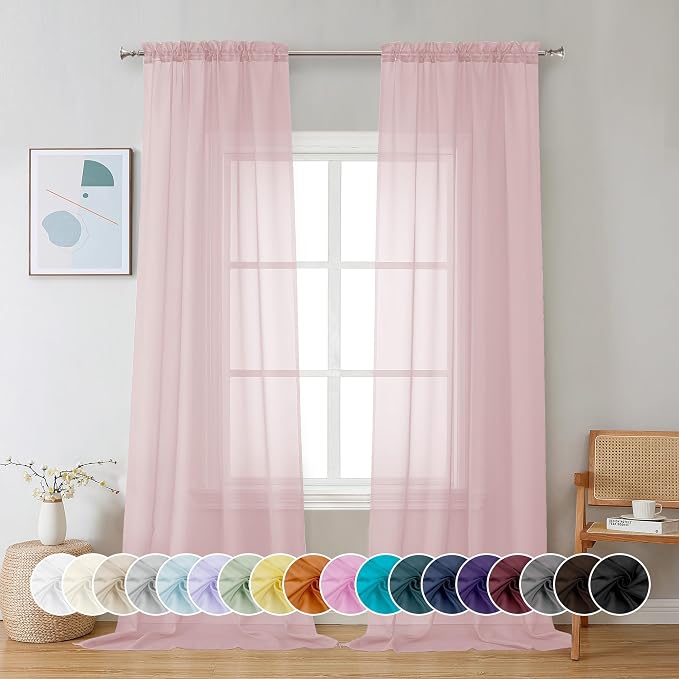 Chyhomenyc Sheer Valance Tiers Curtains 2 Panels, Elegant Light Filtering Rod by Chyhomenyc