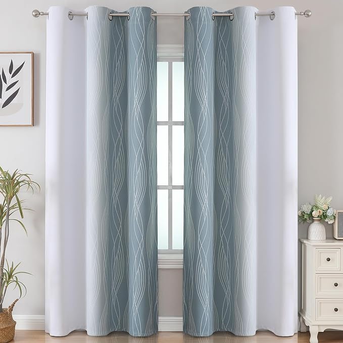 Estelar Textiler Stone Blue and Greyish White Gradient Room Darkening Blackout - Image 2