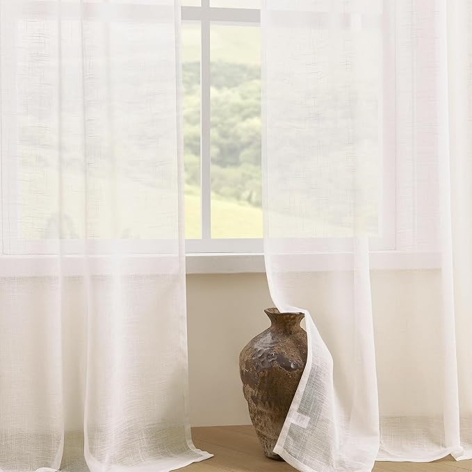 Joydeco Sheer Curtains 84 Inches Long, Cream Curtains - Image 3