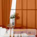 Gwine Burnt Orange Sheer Curtains 84 Inches Long 2 Panels Set - Image 7