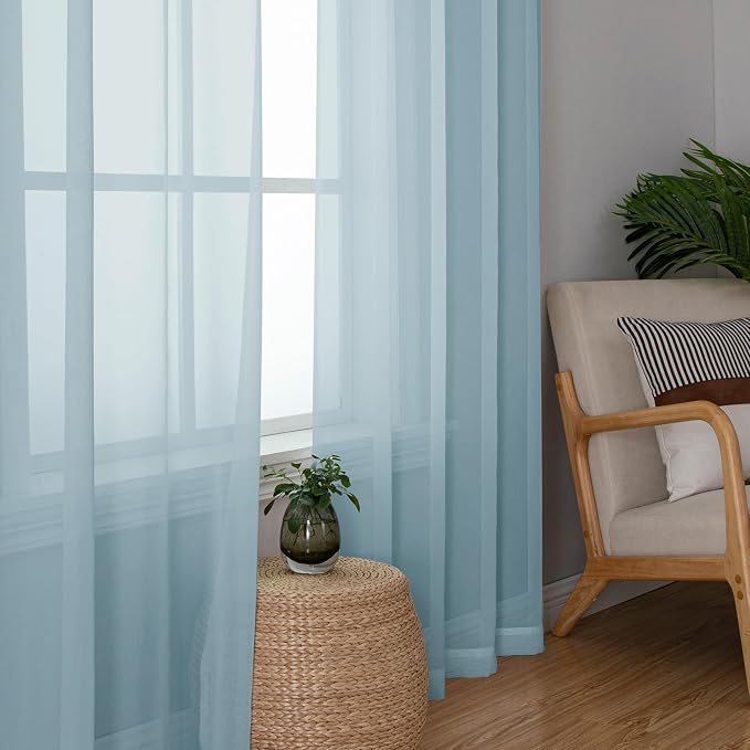 OWENIE Sheer Curtains 63 inch Length 2 Panels Set, Light Weight Soft Solid - Image 3