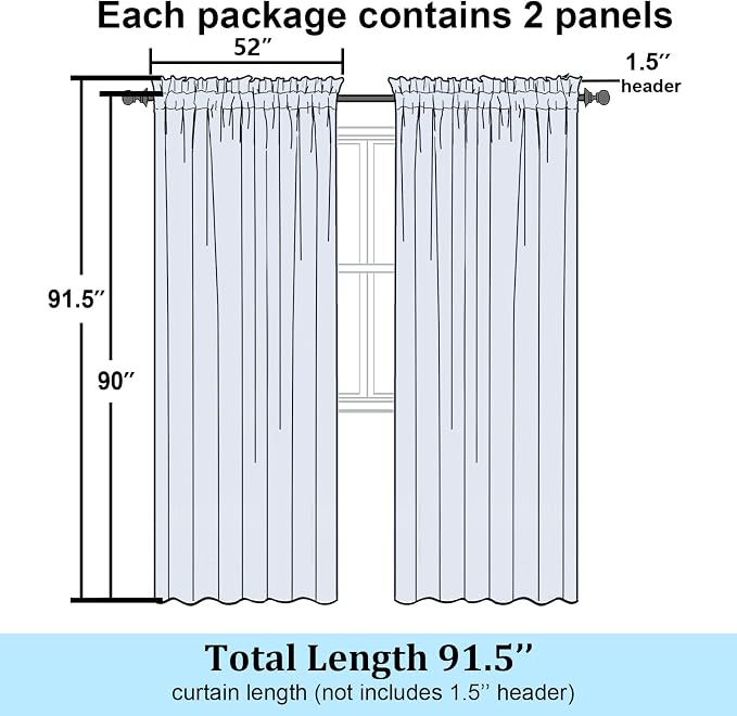 Simplebrand Semi Sheer White Curtains 90 Inches Long 2 Panels, Light Filtering - Image 2