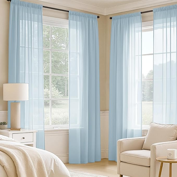 MIULEE Sky Blue Sheer Curtains 96 Inches Long, 4 Panels Set, Light Filtering - Image 2
