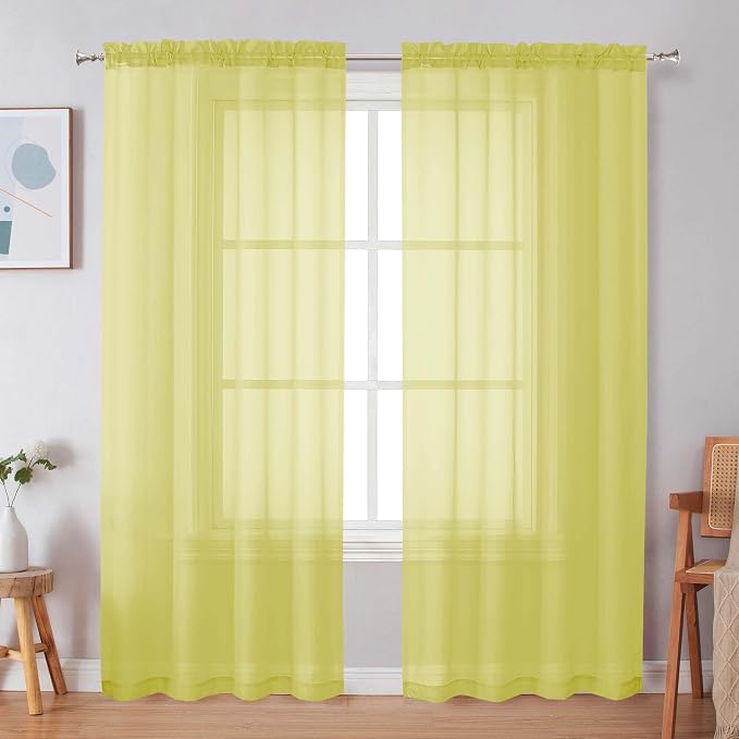 Simplebrand Lemon Sheer Curtains 72 Inches Long 2 Panels by Simplebrand