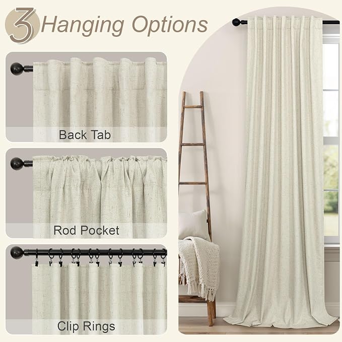 Primitive Curtain 108 Inch Long 2 Panels Burg Linen Textured 9 ft Floor Length - Image 6