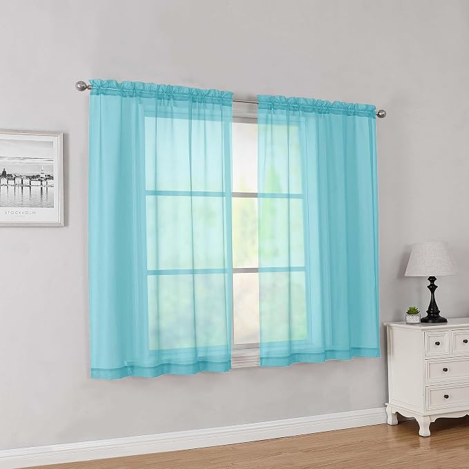 Simplebrand Aqua Short Sheer Curtains 45 Inch Length by Simplebrand
