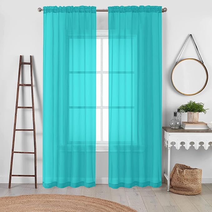 OVZME Turquoise Sheer Curtains 78 Inches Long 2 Panels by OVZME