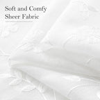 HOMEIDEAS White Sheer Curtains 63 Inch Length 2 Panels White Embroidered Floral - Image 4